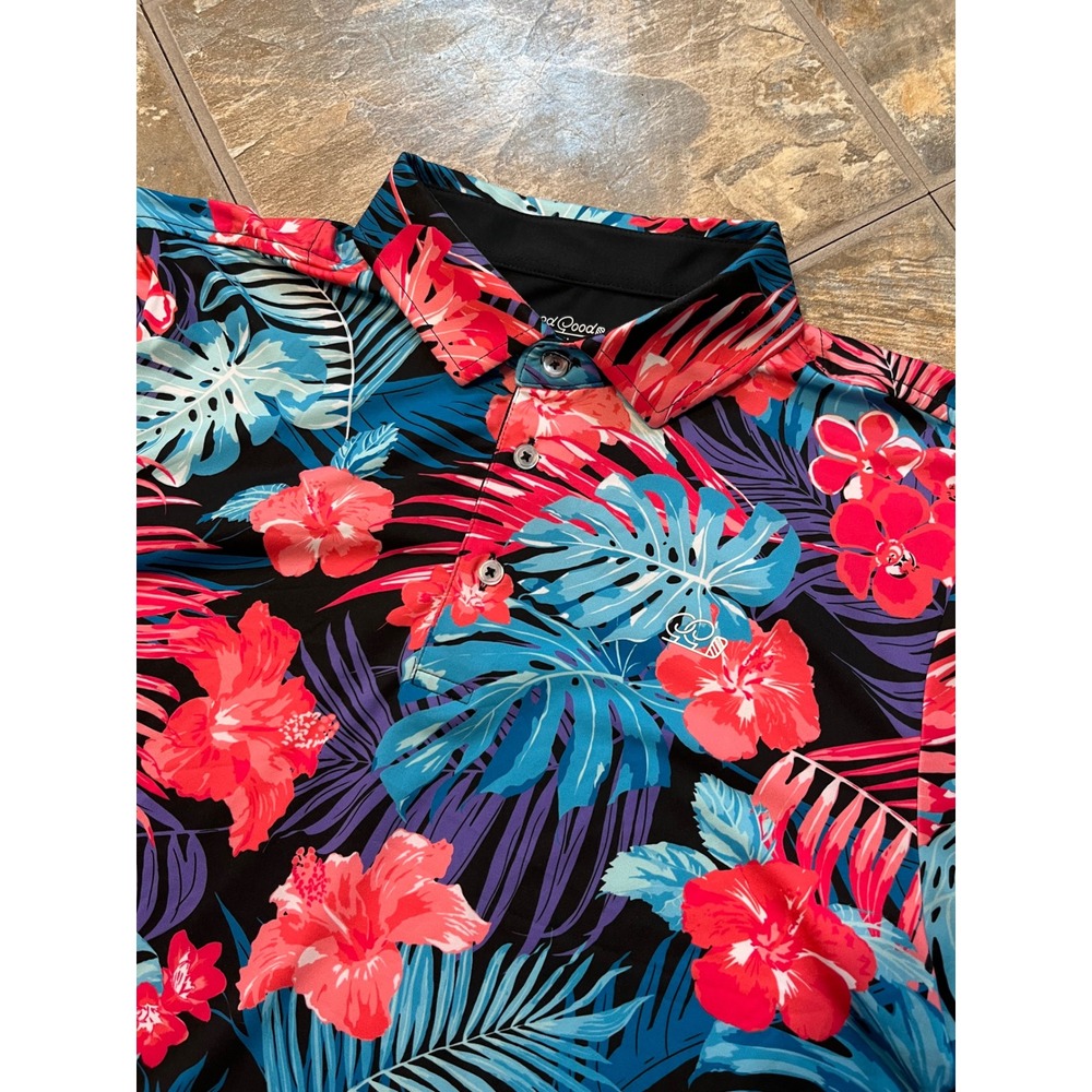 Good Good Golf Polo Shirt Mens Medium Multicolor Tropical Floral Print - Picture 2 of 6